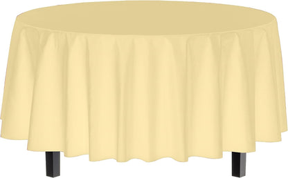 Party Solids 4-Pack Light Yellow Plastic Table Cloth - 84-Inch Round - Disposable Tablecloth for Parties and Picnics