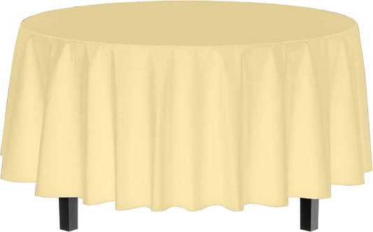 Party Solids 4-Pack Light Yellow Plastic Table Cloth - 84-Inch Round - Disposable Tablecloth for Parties and Picnics