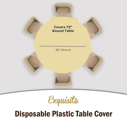 Party Solids 4-Pack Light Yellow Plastic Table Cloth - 84-Inch Round - Disposable Tablecloth for Parties and Picnics