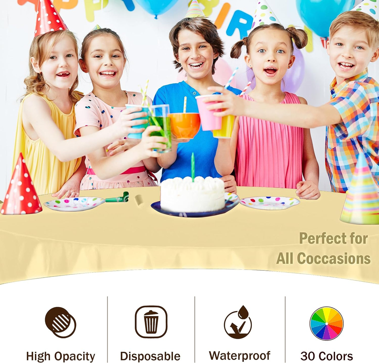 Party Solids 4-Pack Light Yellow Plastic Table Cloth - 84-Inch Round - Disposable Tablecloth for Parties and Picnics