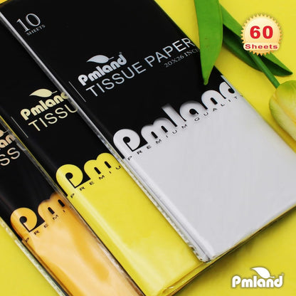 Gift Wrapping Tissue Paper - Deep Yellow/Yellow/White Assorted - 26 Inches x 20 Inches - 60 Sheets
