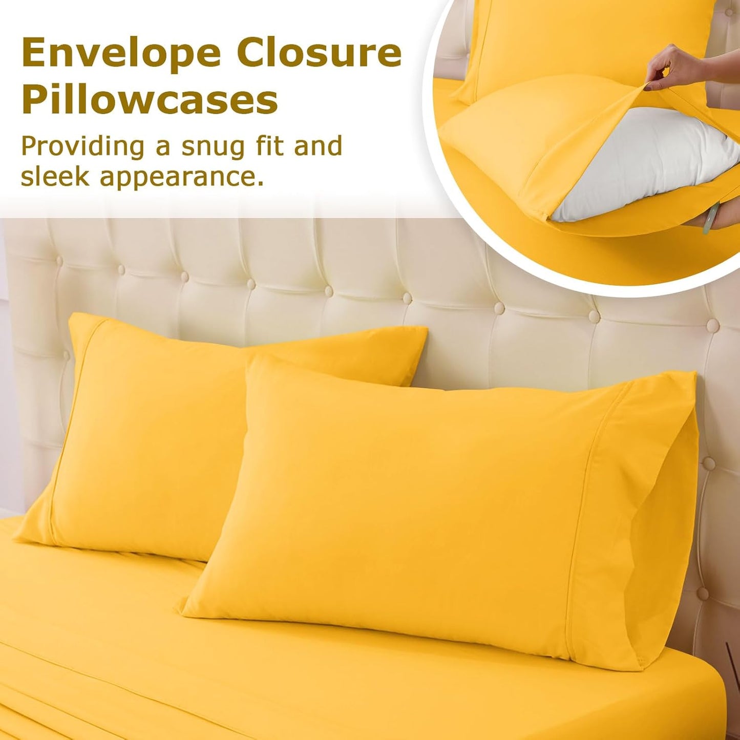 Twin Size Bed Sheet Set - 3 Piece Soft Microfiber Sheets with Deep Pockets, Cooling Technology, and Wrinkle-Free Pillowcase. Hotel-Quality, Durable Bedding, Spectra Yellow