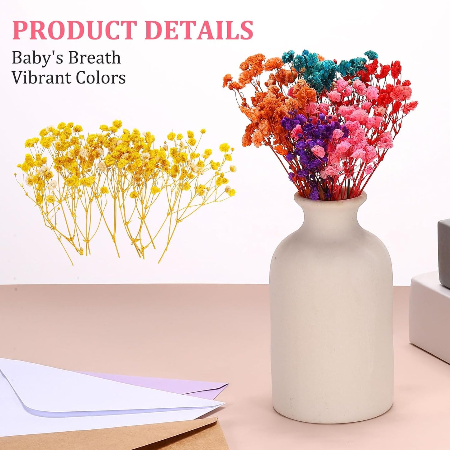 Mini Dried Gypsophila Flower Kit, 30Pcs 4 Inch Yellow Natural Pressed Floral Bundles with Tweezer for DIY Resin Crafts Gift Wedding Christmas Card Decor Flower Bouquets