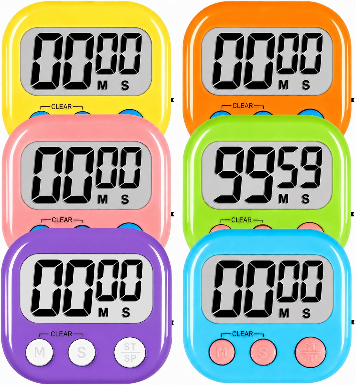 Classroom Timers for Kids Classroom Magnetic Digital Kitchen Timers for Cooking Teachers Gym Game 6 Pcs Blue Green Pink Purple Yellow Orange