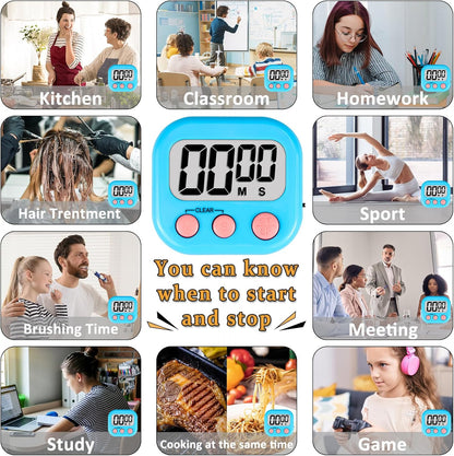 Classroom Timers for Kids Classroom Magnetic Digital Kitchen Timers for Cooking Teachers Gym Game 6 Pcs Blue Green Pink Purple Yellow Orange