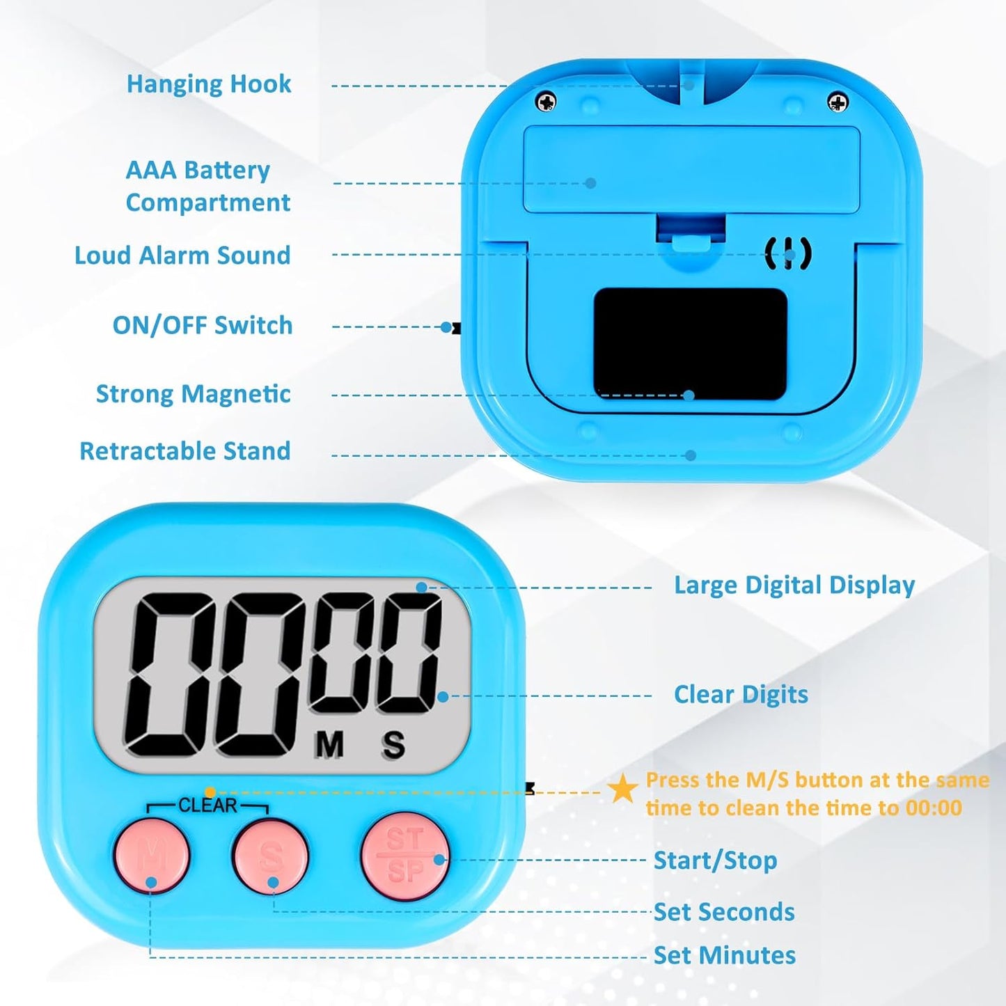 Classroom Timers for Kids Classroom Magnetic Digital Kitchen Timers for Cooking Teachers Gym Game 6 Pcs Blue Green Pink Purple Yellow Orange