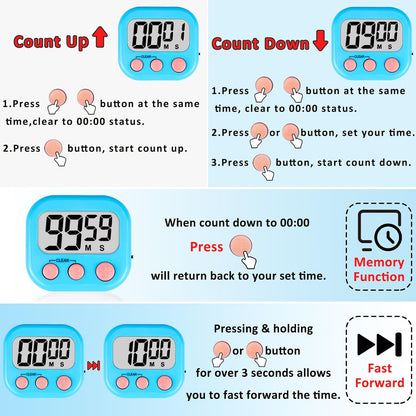 Classroom Timers for Kids Classroom Magnetic Digital Kitchen Timers for Cooking Teachers Gym Game 6 Pcs Blue Green Pink Purple Yellow Orange