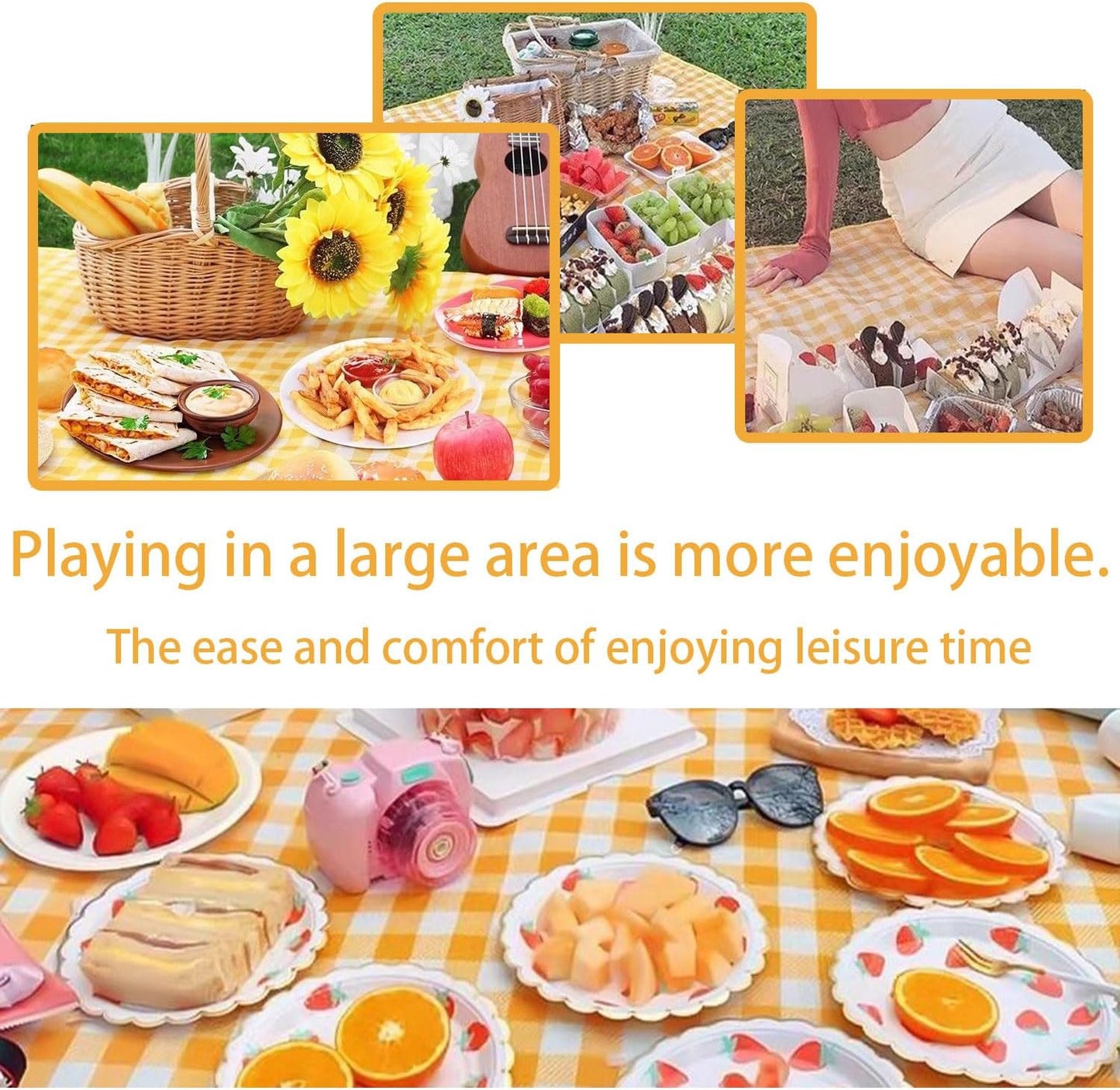 Super large Portable Thin Waterproof Beach Blanket, Suitable for Outdoor Camping use, 78x78 inch Foldable Outdoor mat, Suitable for Camping, Parks, Families, Adults, Children, and Pets (Yellow XXL)