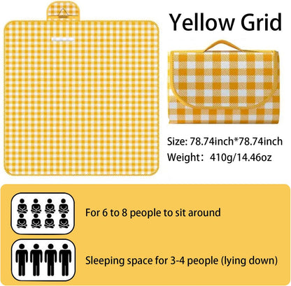 Super large Portable Thin Waterproof Beach Blanket, Suitable for Outdoor Camping use, 78x78 inch Foldable Outdoor mat, Suitable for Camping, Parks, Families, Adults, Children, and Pets (Yellow XXL)