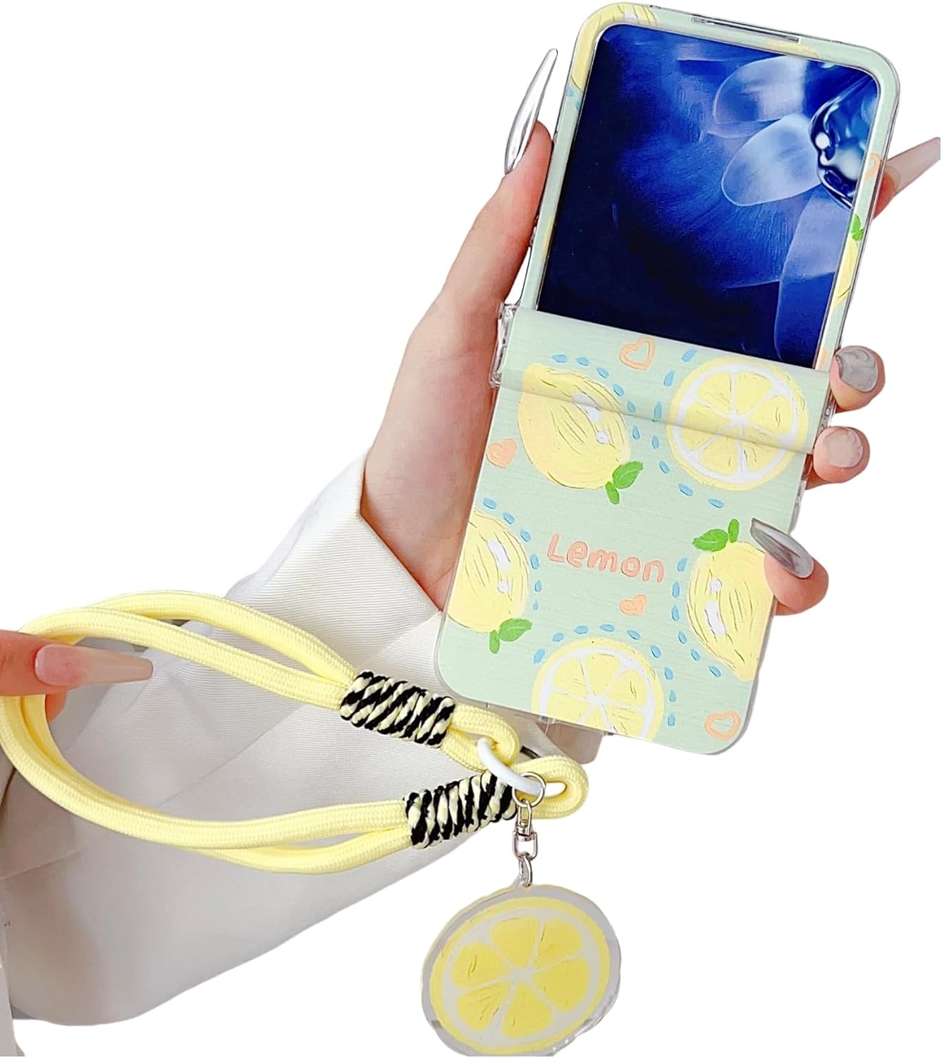 Cute Case Compatible with Motorola Razr Ultra 2025/Ultra 2026 with Lanyard,Cartoon Funny Lemon Fruit Pattern Shockproof Hinge Protection Cover Strap for Women