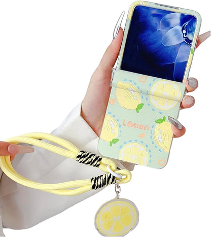Cute Case Compatible with Motorola Razr Ultra 2025/Ultra 2026 with Lanyard,Cartoon Funny Lemon Fruit Pattern Shockproof Hinge Protection Cover Strap for Women