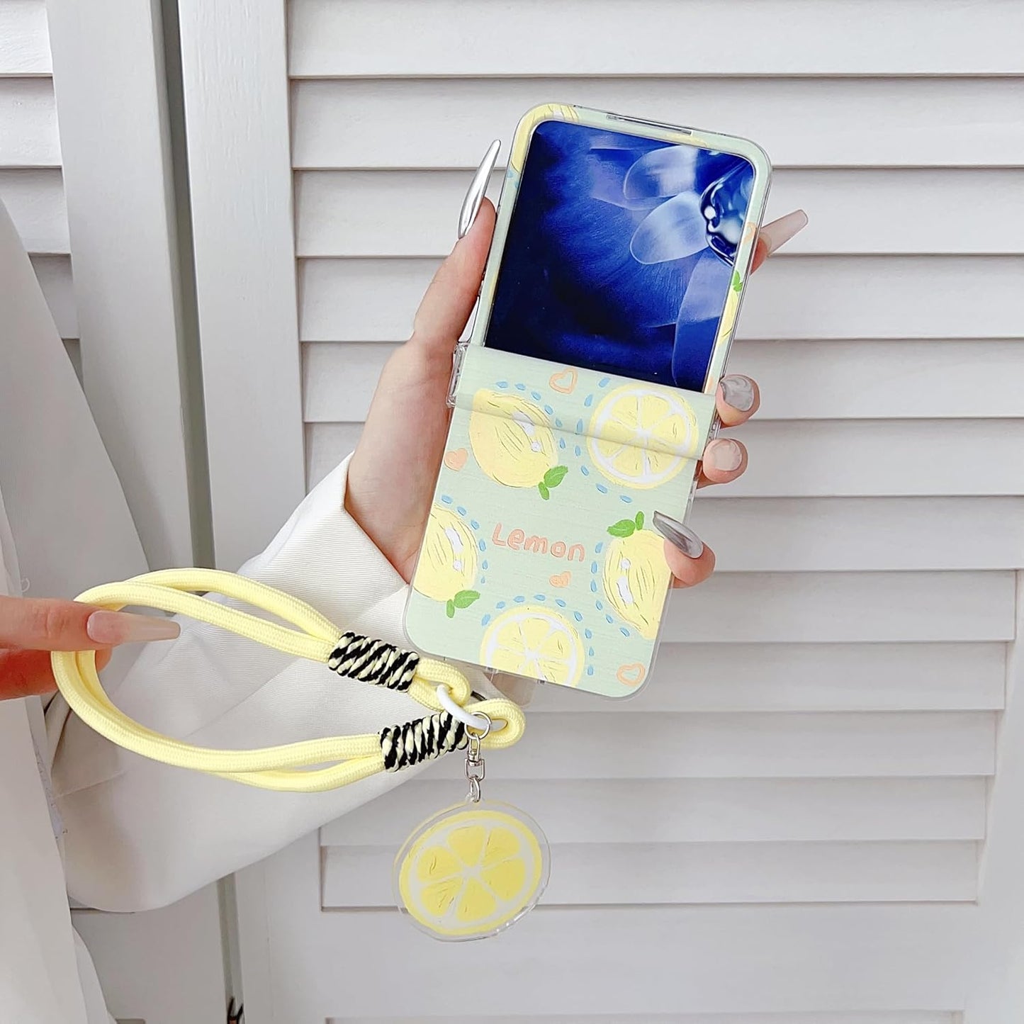 Cute Case Compatible with Motorola Razr Ultra 2025/Ultra 2026 with Lanyard,Cartoon Funny Lemon Fruit Pattern Shockproof Hinge Protection Cover Strap for Women