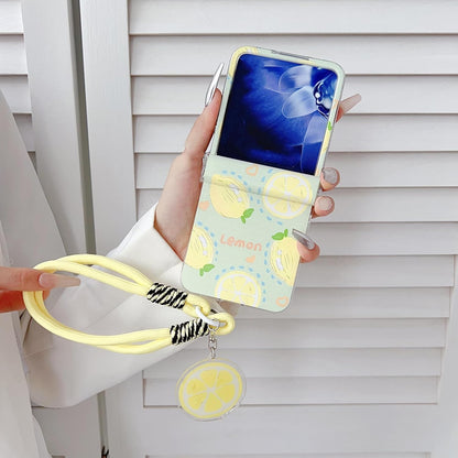 Cute Case Compatible with Motorola Razr Ultra 2025/Ultra 2026 with Lanyard,Cartoon Funny Lemon Fruit Pattern Shockproof Hinge Protection Cover Strap for Women
