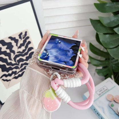 Cute Case Compatible with Motorola Razr Ultra 2025/Ultra 2026 with Lanyard,Cartoon Funny Lemon Fruit Pattern Shockproof Hinge Protection Cover Strap for Women