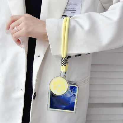 Cute Case Compatible with Motorola Razr Ultra 2025/Ultra 2026 with Lanyard,Cartoon Funny Lemon Fruit Pattern Shockproof Hinge Protection Cover Strap for Women