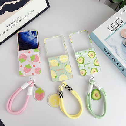 Cute Case Compatible with Motorola Razr Ultra 2025/Ultra 2026 with Lanyard,Cartoon Funny Lemon Fruit Pattern Shockproof Hinge Protection Cover Strap for Women
