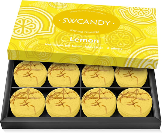 Lemon Shower Steamers 8 Pack, Home Spa Self Care | Clean citrus aromatherapy with natural essential oils, shower gift for women, men, wife & husband.