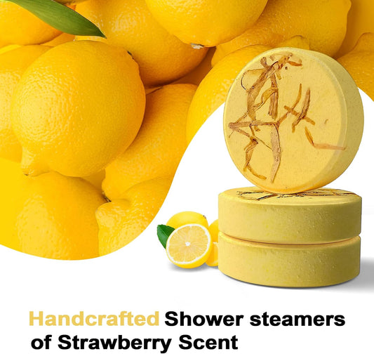 Lemon Shower Steamers 8 Pack, Home Spa Self Care | Clean citrus aromatherapy with natural essential oils, shower gift for women, men, wife & husband.