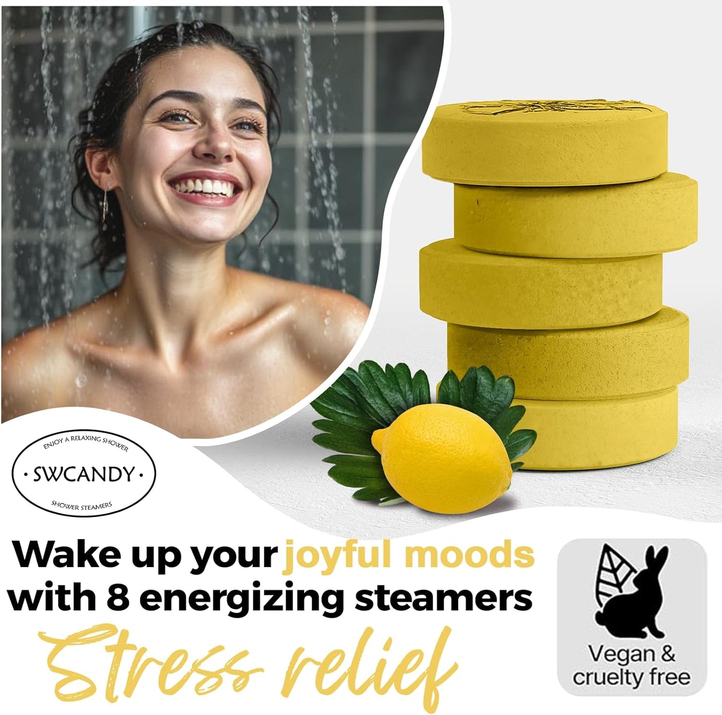 Lemon Shower Steamers 8 Pack, Home Spa Self Care | Clean citrus aromatherapy with natural essential oils, shower gift for women, men, wife & husband.
