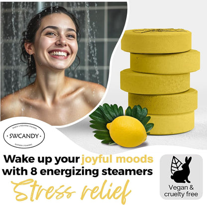 Lemon Shower Steamers 8 Pack, Home Spa Self Care | Clean citrus aromatherapy with natural essential oils, shower gift for women, men, wife & husband.