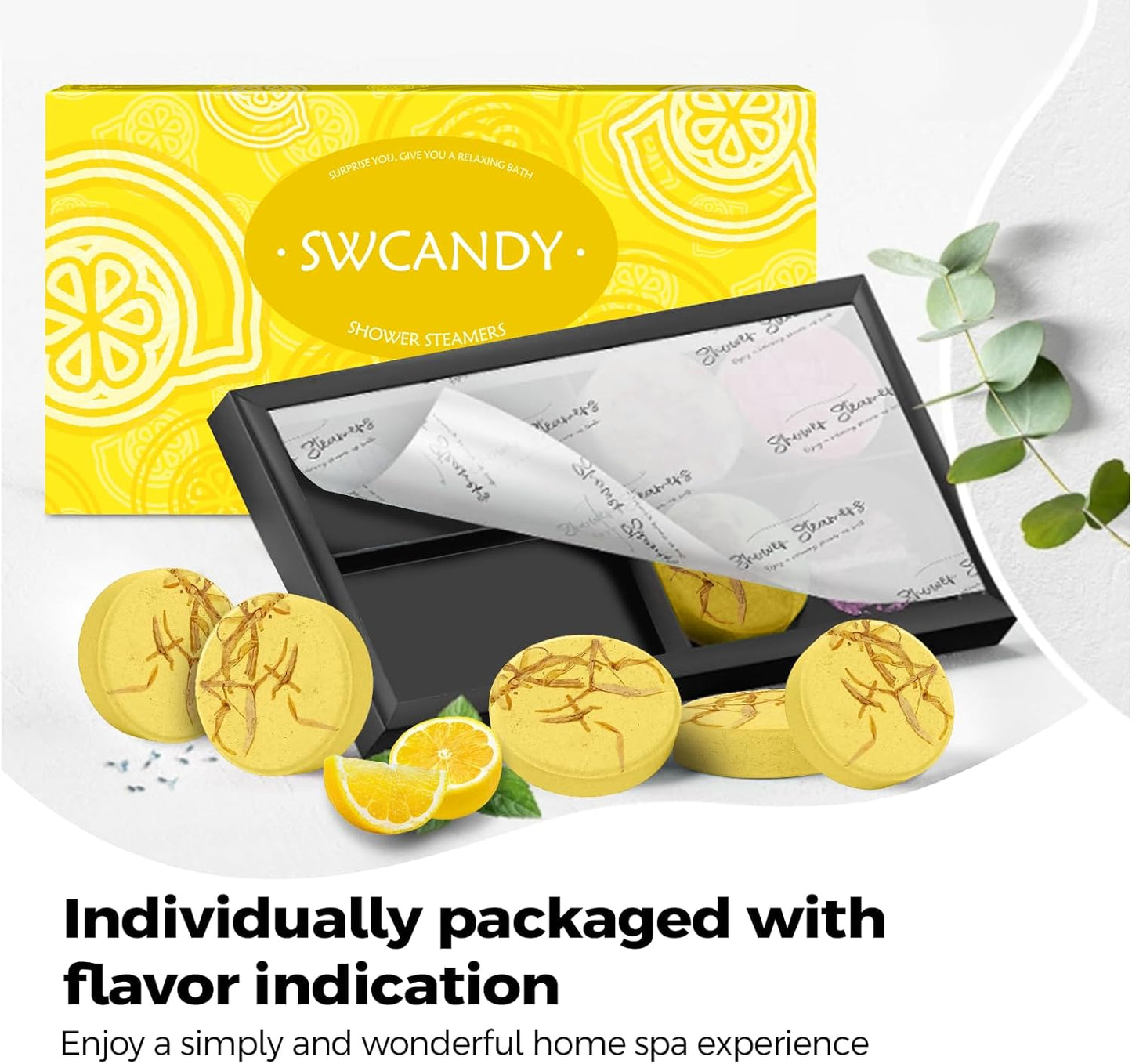 Lemon Shower Steamers 8 Pack, Home Spa Self Care | Clean citrus aromatherapy with natural essential oils, shower gift for women, men, wife & husband.