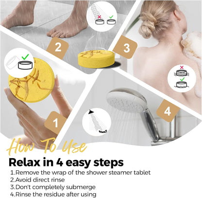 Lemon Shower Steamers 8 Pack, Home Spa Self Care | Clean citrus aromatherapy with natural essential oils, shower gift for women, men, wife & husband.