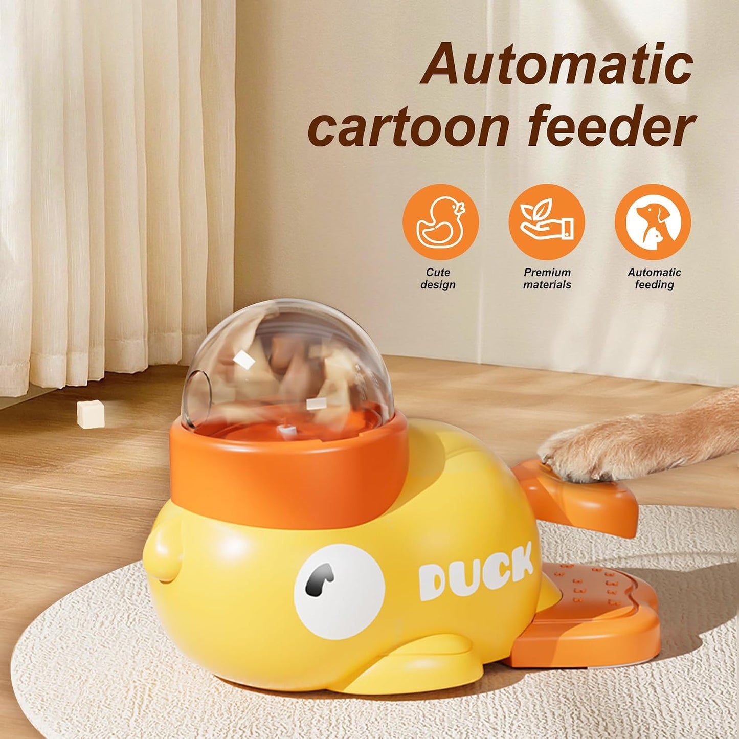 Duck Treat Dispenser,Automatic Cartoon Feeder,Interactive Dog Slow Feeder Puzzle Toy,for Healthy Eating for Dogs and Cats (Yellow)