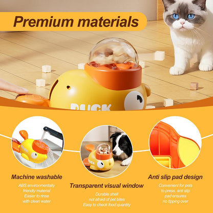 Duck Treat Dispenser,Automatic Cartoon Feeder,Interactive Dog Slow Feeder Puzzle Toy,for Healthy Eating for Dogs and Cats (Yellow)