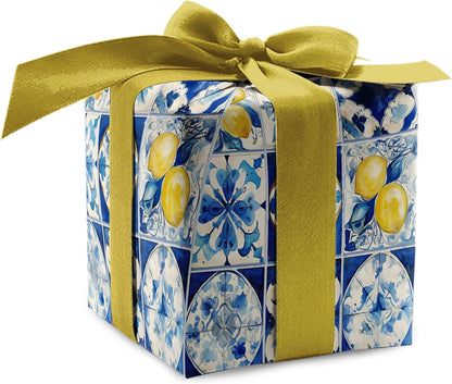 Amalfi Coast Wrapping Paper – Mediterranean Gift Wrap with Lemons, Florals & Tiles – Elegant for Weddings, Bridal Showers, Baby Showers, Engagements & Housewarmings (Blue Tile, 6 foot x 29 inch roll)