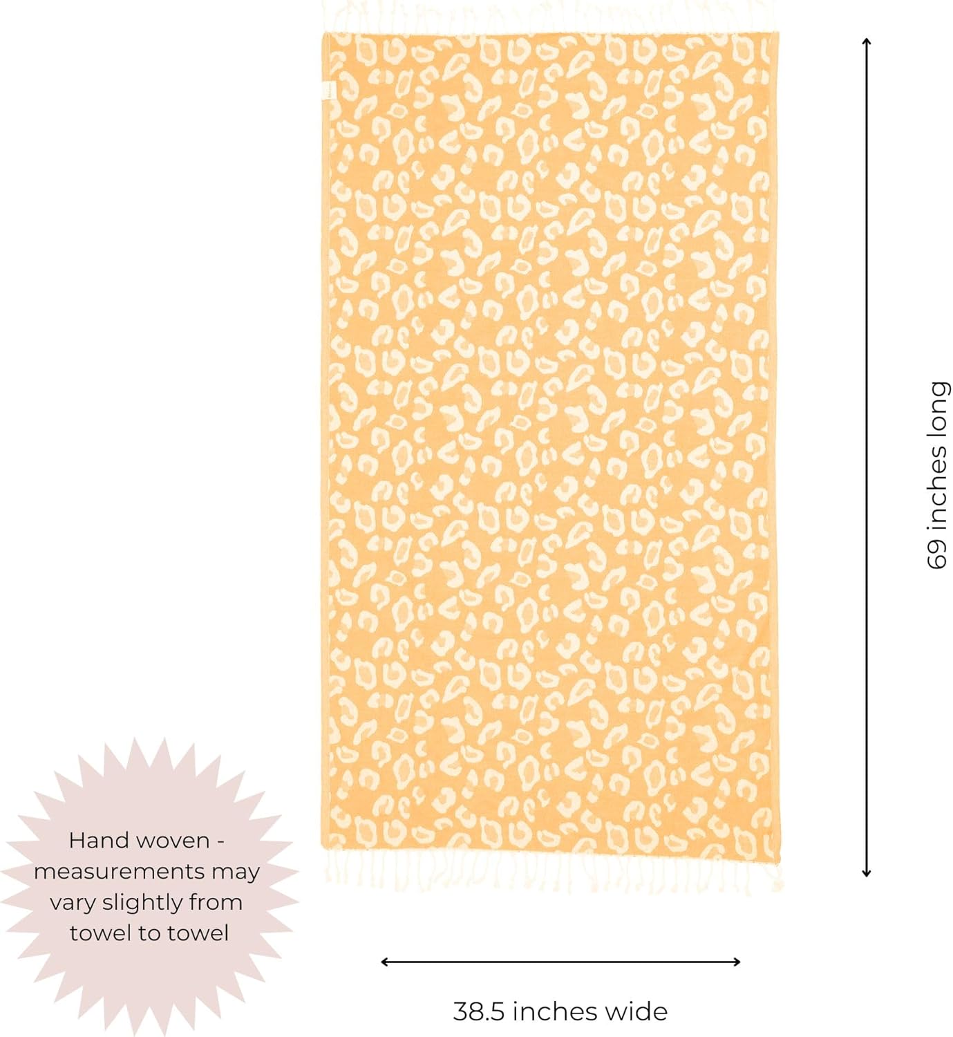 Turkish Cotton Bath & Beach Towel, Leopard Print - Golden Yellow | Thin Reversible Animal Design, Lightweight, Quick Drying, Sand Resistant, Flat Woven, Absorbent, For Pool or Travel