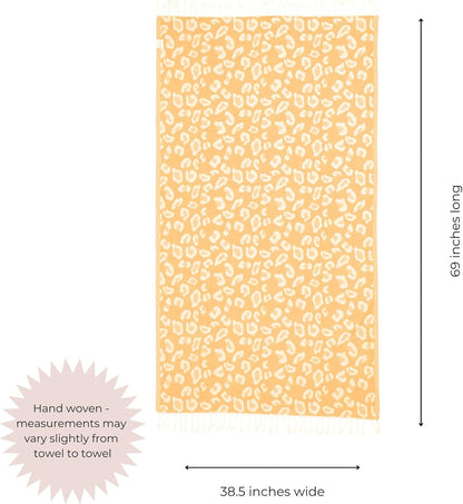Turkish Cotton Bath & Beach Towel, Leopard Print - Golden Yellow | Thin Reversible Animal Design, Lightweight, Quick Drying, Sand Resistant, Flat Woven, Absorbent, For Pool or Travel