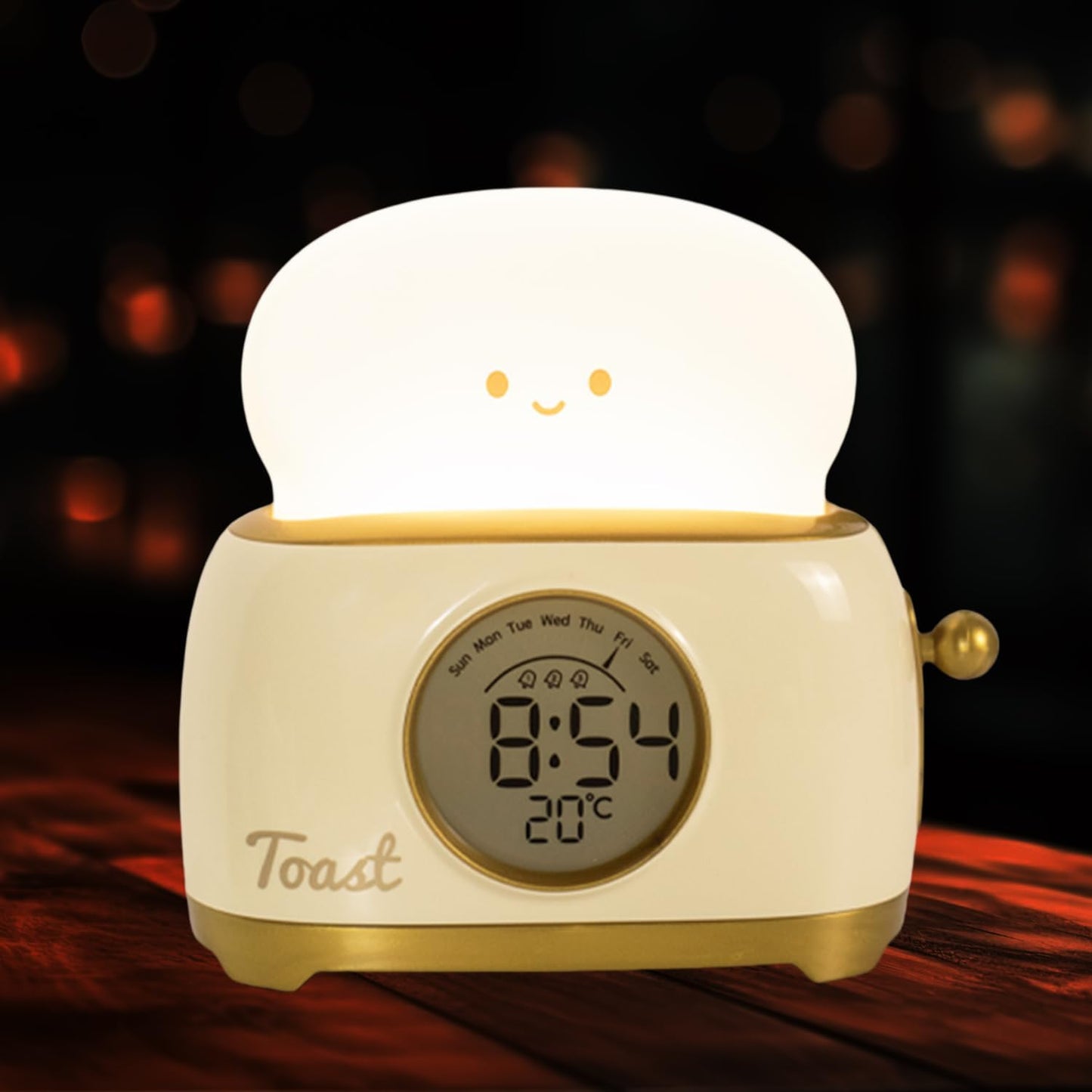 Kids Toast Night Light Alarm Clock, Kids Sleep Trainer, Cute Toast Clock Dimmable Night Light, Ideal Christmas Birthday Gift for Kids Adults(Toast Clock-Yellow)