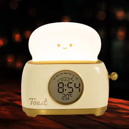 Kids Toast Night Light Alarm Clock, Kids Sleep Trainer, Cute Toast Clock Dimmable Night Light, Ideal Christmas Birthday Gift for Kids Adults(Toast Clock-Yellow)