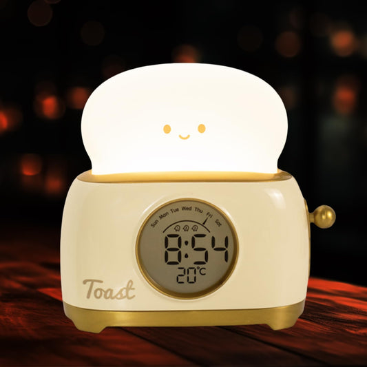 Kids Toast Night Light Alarm Clock, Kids Sleep Trainer, Cute Toast Clock Dimmable Night Light, Ideal Christmas Birthday Gift for Kids Adults(Toast Clock-Yellow)