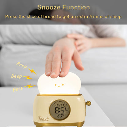 Kids Toast Night Light Alarm Clock, Kids Sleep Trainer, Cute Toast Clock Dimmable Night Light, Ideal Christmas Birthday Gift for Kids Adults(Toast Clock-Yellow)