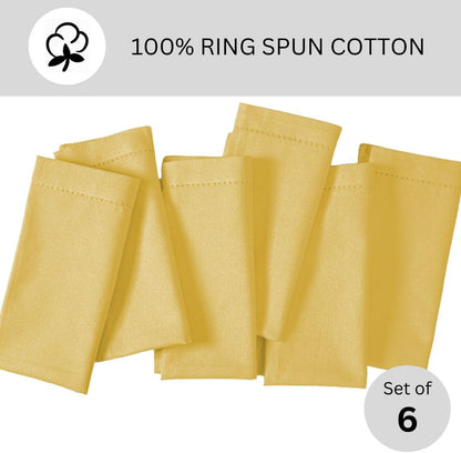 Yellow Hemstitch 100% Cotton Dinner Napkins, Set of 6, 18x18 | Cloth Napkins, Machine Washable, Soft Reusable Table Napkins for Weddings, Dining, Events, Holidays, Everyday Meals & Parties