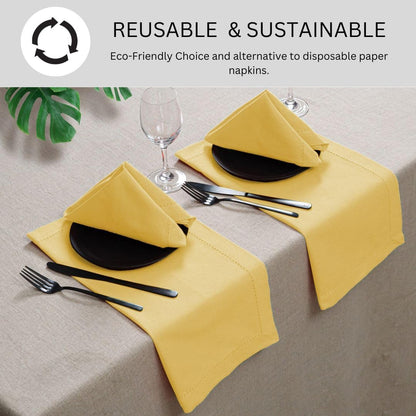 Yellow Hemstitch 100% Cotton Dinner Napkins, Set of 6, 18x18 | Cloth Napkins, Machine Washable, Soft Reusable Table Napkins for Weddings, Dining, Events, Holidays, Everyday Meals & Parties