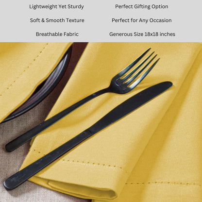 Yellow Hemstitch 100% Cotton Dinner Napkins, Set of 6, 18x18 | Cloth Napkins, Machine Washable, Soft Reusable Table Napkins for Weddings, Dining, Events, Holidays, Everyday Meals & Parties