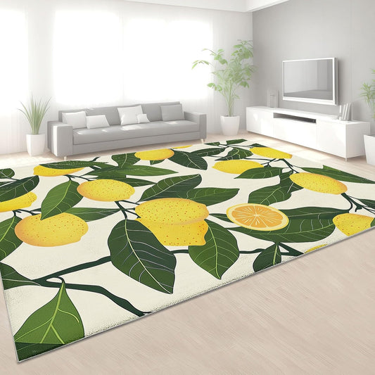 2 x 3 Lemon Color Bedroom Rugs, Washable Area Rug for Bedroom Rubber Backed, Yellow Lemon Stain-Resistant Carpet for Dining Room Under Table, Hallway, Kitchen