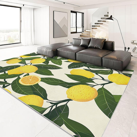 2 x 3 Lemon Color Bedroom Rugs, Washable Area Rug for Bedroom Rubber Backed, Yellow Lemon Stain-Resistant Carpet for Dining Room Under Table, Hallway, Kitchen