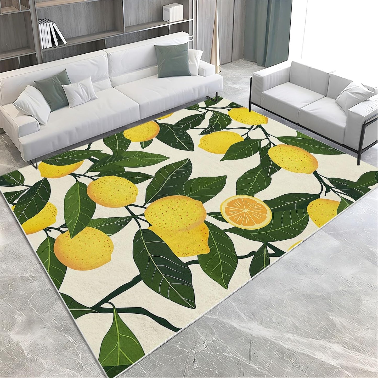2 x 3 Lemon Color Bedroom Rugs, Washable Area Rug for Bedroom Rubber Backed, Yellow Lemon Stain-Resistant Carpet for Dining Room Under Table, Hallway, Kitchen