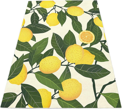 2 x 3 Lemon Color Bedroom Rugs, Washable Area Rug for Bedroom Rubber Backed, Yellow Lemon Stain-Resistant Carpet for Dining Room Under Table, Hallway, Kitchen