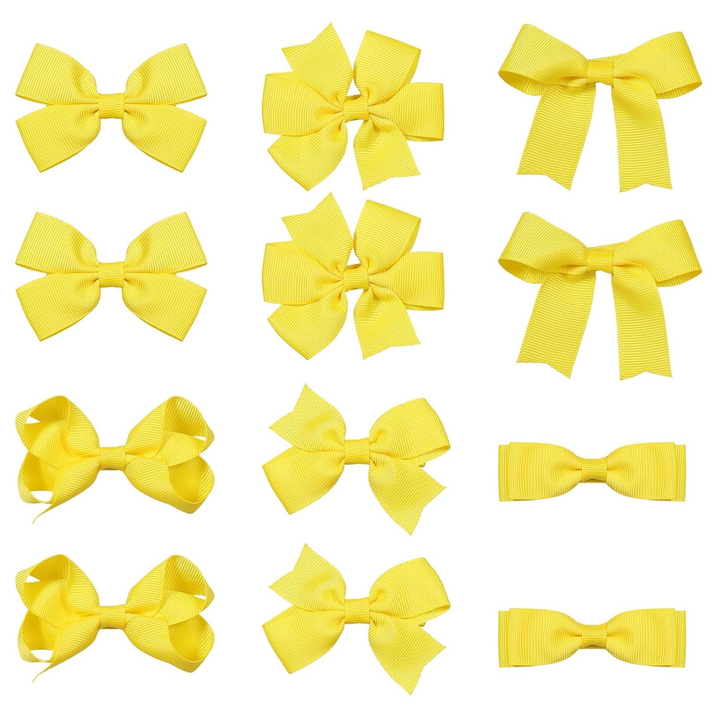 12 Pieces 3" Solid Yellow Hair Bows Alligator Clips for Toddler Teen Baby Girls,Boutique Ribbon Hair Accessory,Secure Non-Slip Barrettes for Kids School, Women Summer Party Gift