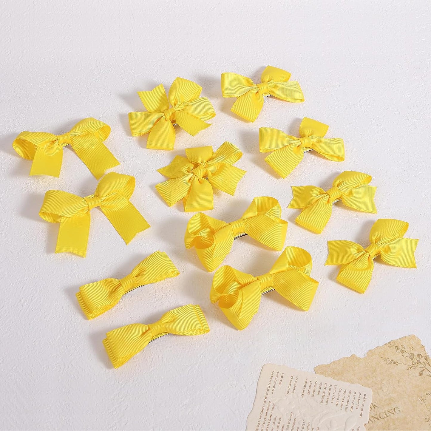 12 Pieces 3" Solid Yellow Hair Bows Alligator Clips for Toddler Teen Baby Girls,Boutique Ribbon Hair Accessory,Secure Non-Slip Barrettes for Kids School, Women Summer Party Gift