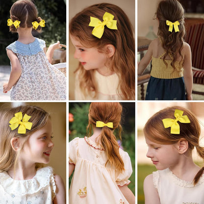 12 Pieces 3" Solid Yellow Hair Bows Alligator Clips for Toddler Teen Baby Girls,Boutique Ribbon Hair Accessory,Secure Non-Slip Barrettes for Kids School, Women Summer Party Gift