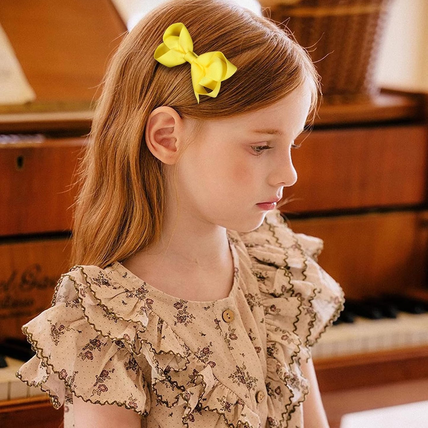 12 Pieces 3" Solid Yellow Hair Bows Alligator Clips for Toddler Teen Baby Girls,Boutique Ribbon Hair Accessory,Secure Non-Slip Barrettes for Kids School, Women Summer Party Gift
