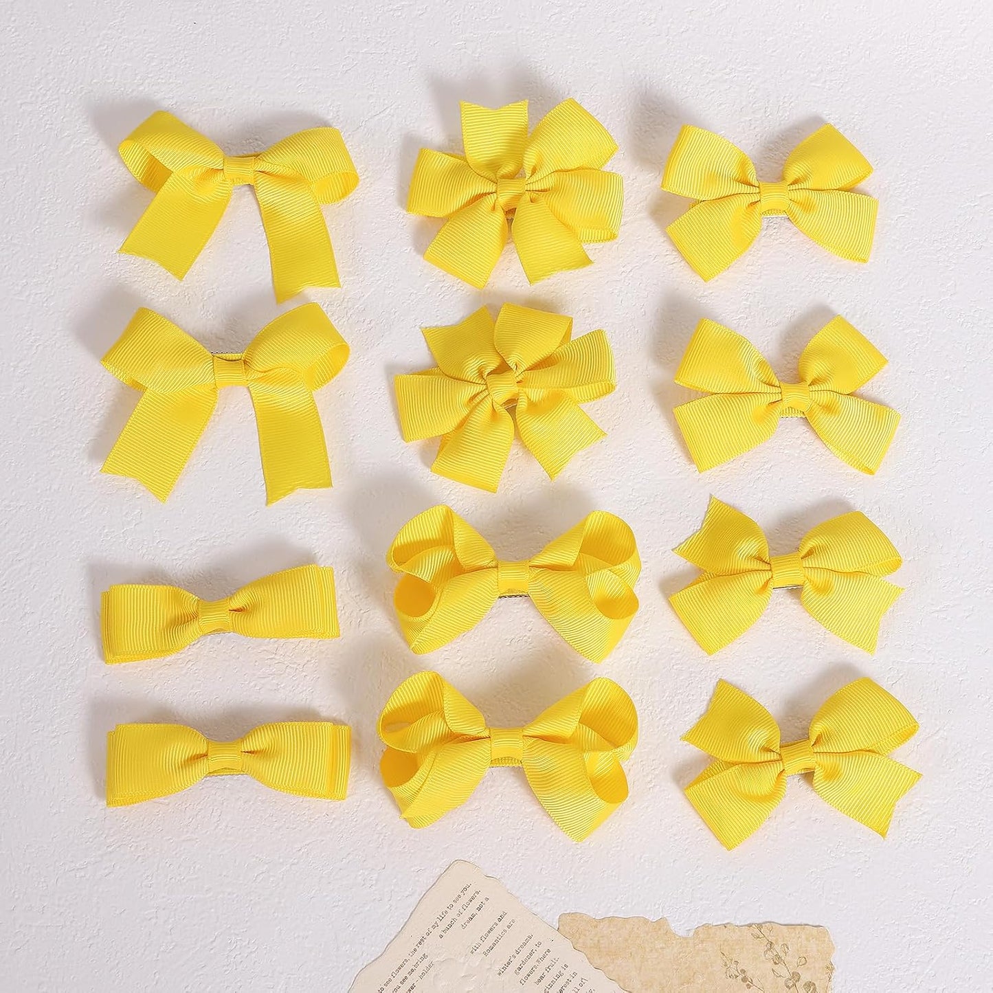 12 Pieces 3" Solid Yellow Hair Bows Alligator Clips for Toddler Teen Baby Girls,Boutique Ribbon Hair Accessory,Secure Non-Slip Barrettes for Kids School, Women Summer Party Gift