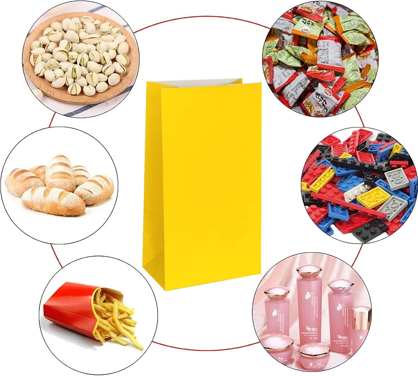 Small Yellow Paper Bags Yellow Goodie Bags Small Party Favor Bag Paper Lunch Bag (80 CT, 4.7 X 2.4 X 8.7 In)