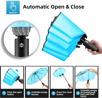 Windproof Automatic Inverted Umbrella – Compact Folding with Sun UV Protection, Portable Travel Umbrella for Car & Backpack