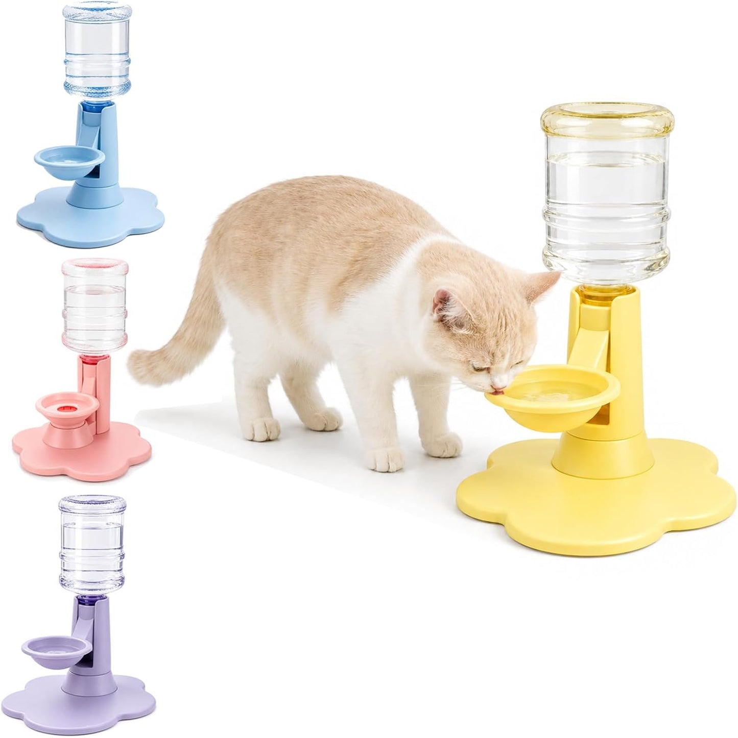 Gravity Cat Water Dispenser Stand Spill Proof Automatic Refill Bowl Anti-Tip Bottles Elevated Drinking Tray with Suction Base and Wide Footprint for Standard Bottles，Yellow